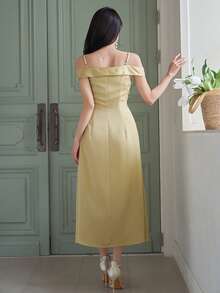 DAZY 女士优雅无袖铆钉中长连衣裙，夏季婚礼宾客礼服 - 黃色 - 查看 2