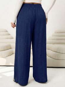 Solflare 2025秋冬新款休闲裤，适合外出、日常休闲、聚会、通勤、返校、约会、居家、生日派对等多种场合。宽松版型，弹性腰带，阔腿裤，米色，大码可选。 - 藏蓝色 - 查看 2