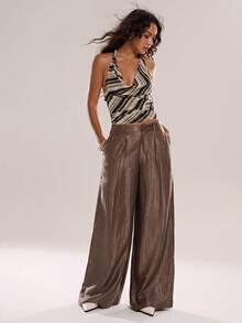 Avantive Brązowe teksturowane spodnie na lato dla kobiet wiosenne wakacje walentynki modne stroje damskie strój plażowy dla kobiet swobodny formalny - Brązowy - Zobacz 6