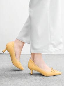 CUCCOO BIZCHIC Bright Yellow Fashionable Simple Bow Comfortable Commuting Thin Heel Medium Heel Pointed All-Inclusive Shoes Spring Shoes - bright yellow - View 4