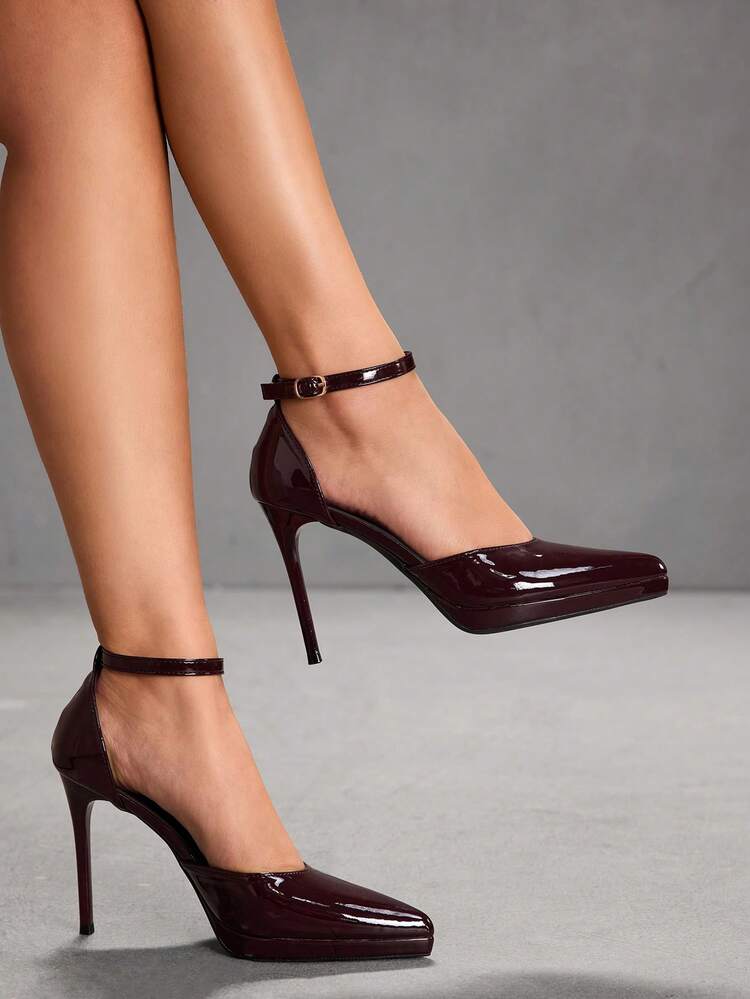 CUCCOO SZL Women Shoes Women's Pointed Thin High Heels Burgundy Height Increasing Water Platform Women's High Heels Shoes Ankle Strap Hollow Shoes Wedding Party Banquet Nightclub Stylish Simple High Heels Women's Shoes Valentine's Day