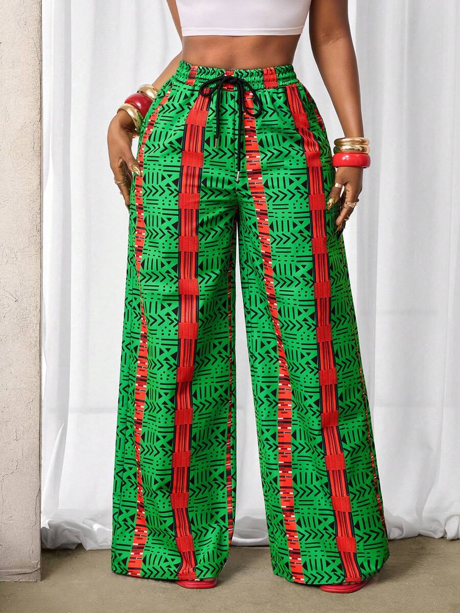 BamGleam Women's Printed Drawstring Waist Loose Pants - Multicolor - View 1