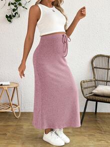 SHEIN Maternity Tank Top And Adjustable Waist Drawstring Fitted Skirt 2 Pieces Set - Baby Pink - View 6
