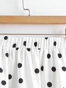 SHEIN LUNE 大码女式纯色圆领短袖T恤和波点印花半身裙休闲两件套，端庄连衣裙，波点夏季度假装，波点休闲套装，女士休闲装，女士夏季度假装，情人节装，女士情人节装，夏季装，女士夏季装，春假装 - 黑與白 - 查看 8