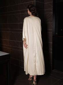 Al Najma Đầm cánh dơi cổ chữ V đính cườm, ren hoa sang trọng, thanh lịch, thích hợp cho mùa xuân/hè. - Rượu sâm banh - Xem 3