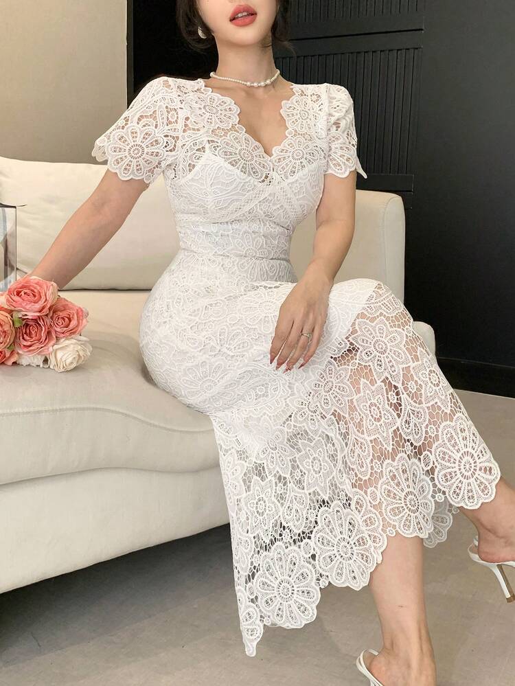 Spring/Summer Lace Dress, Elegant For Wedding, Party, Formal Occasion, Commute Dress Sundress