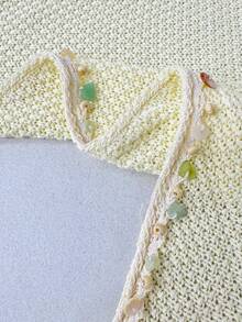 Roelina 女士黄色露背无袖针织上衣 - 修身剪裁，串珠装饰 - 夏季海滩度假休闲上衣 - 柔软舒适轻盈的露背针织上衣 - 杏色 - 查看 4