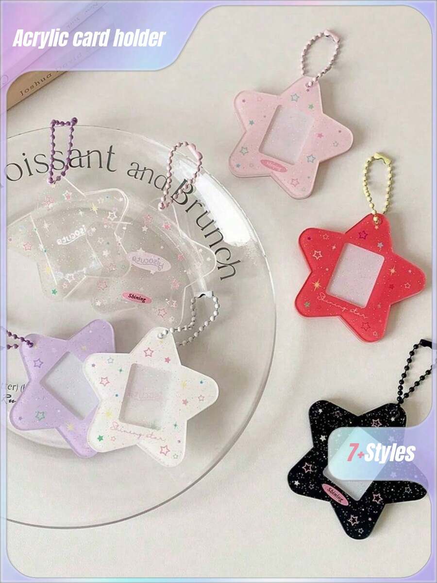 Star Photocard Holder Cute Keychain Pendant 3 Inch Photo Card Holder Student Card Bag ID Card Case Photo Protective Sleeves ID Badge Holder Back To School - Multicolor - View 1