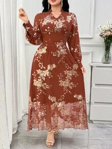 DAZY 女士优雅亮片印花立领连衣裙，春夏婚礼宾客礼服/吊带裙 - 亮橙色 - 查看 7