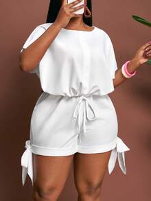 Slaydiva Summer White Silky Smart Casual Holiday 2pcs Set,Plus Size Backless Waist Crop Top And Shorts,Boho Beach Music Festival Streetwear Chic Outfits - White - View 7