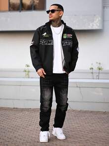 Devon Thys 男式纽扣前袋弹力破洞牛仔裤，Emo 风格，垃圾摇滚风 - 黑色 - 查看 4