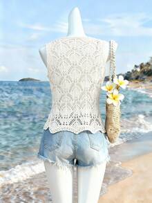 GlowEve 女士优雅无袖系带开衫，春夏款 - 白色 - 查看 2