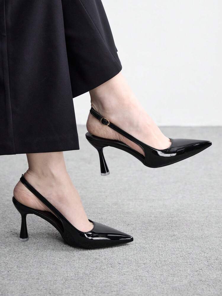CUCCOO BIZCHIC Women Shoes Pointed Slimline Heel Black Fashion Basics Daily Versatile Commuter To Work Shopping Women's High Heel Shoes Slingback Slingback Shoes Women's Shoes