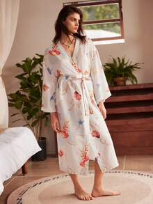 女士海洋元素泡泡褶皱睡袍 - 彩色 - 查看 5