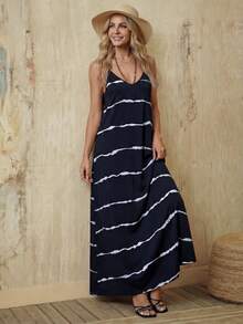 EMERY ROSE Women's Spring/Summer Tie-Dye Striped Comfortable And Breathable Stretchy Knit Fashionable Leisure Vacation Basic Dress - Multicolor - View 6