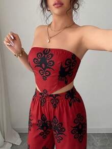 Elenzga Bộ đồ 2 món dành cho nữ, kiểu dáng thanh lịch, lãng mạn, gồm áo ống và quần, thích hợp cho kỳ nghỉ. - Nhiều màu - Xem 3