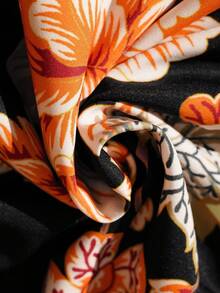 Rometta Váy maxi thắt eo thanh lịch cho nữ cỡ lớn, Váy cổ chữ V họa tiết hoa đi nghỉ và hẹn hò, Váy maxi thắt eo cổ chữ V sang trọng khi đi làm cỡ lớn, Váy maxi họa tiết hoa thời trang giúp thon gọn, Thích hợp cho kỳ nghỉ, tiệc tùng hàng ngày, ăn tối, tụ tập - màu đen - Xem 9