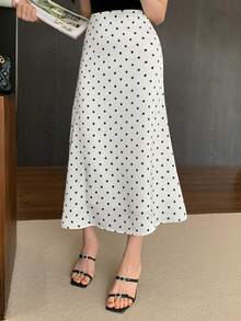 DAZY Spring & Summer Polka Dot Allover Print Color Block Cocktail Dress, Elegant Bodycon Mermaid Skirt For Party, Wedding, Prom, Formal Occasion - White - View 6