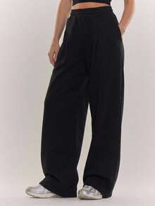 MUSERA Quần jogger ống rộng cạp chun xếp ly, phong cách cá tính, đường phố, dễ thương, mùa đông. - màu đen - Xem 2