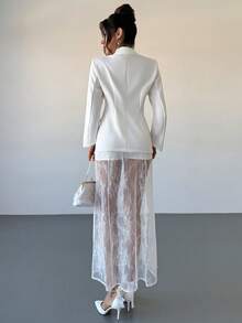 RiviMae 女士春秋季垫肩双排扣西装外套及蕾丝鱼尾裙套装 - 杏色 - 查看 2