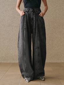 Anewsta Jeans décontractés amples et rétro en denim pour le printemps/été, pantalon évasé noir déchiré et traînant pour les vacances - Noir - Voir 4