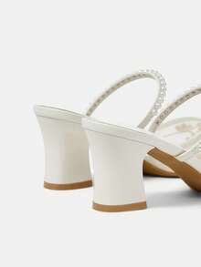 CUCCOO HITCHD Zapatos de mujer para primavera y verano con decoración de perlas, tacón grueso puntiagudo, de malla y unicolor. Zapatos de tacón alto para uso diario, citas, viajes y fiestas - B blanca - Ver 4