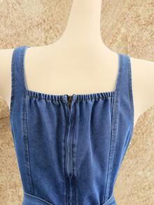 SHEIN MOD Đầm denim không tay dáng suông, thắt eo, thích hợp cho nữ mùa hè. - Màu xanh lam - Xem 4