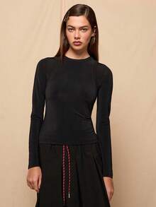 COUREZ Long Sleeve Double Layer Fitted Top /Y2K Spring Clothes For Women Casual Tops Going Out Tops Back To School Summer Outfits - Black - View 6