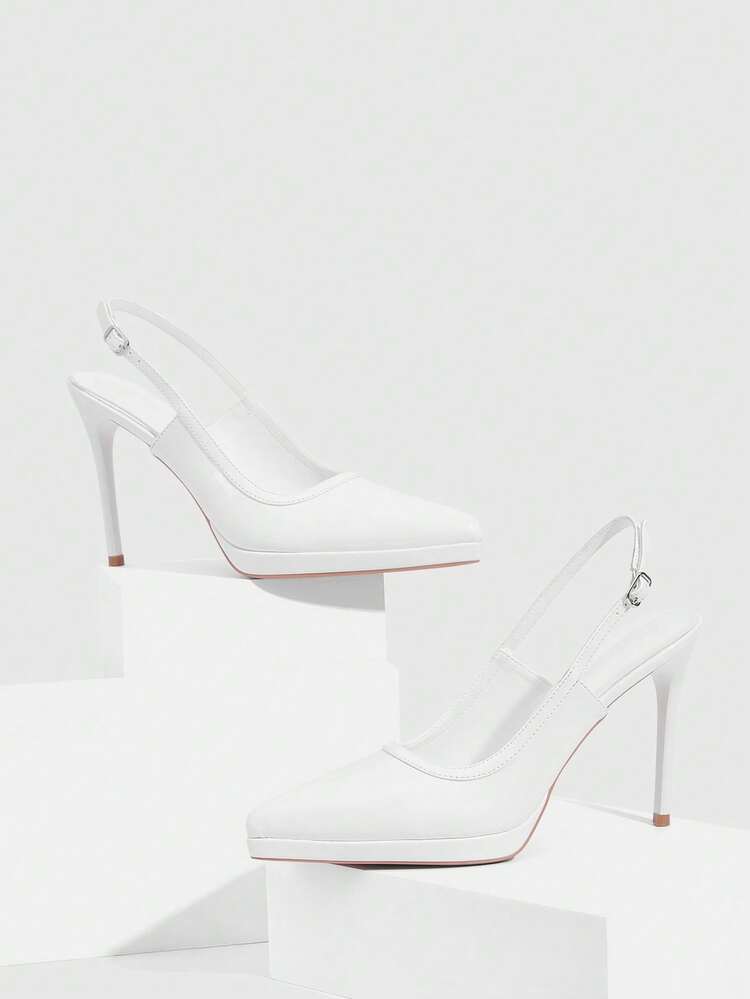 CUCCOO SZL Women's Pointed Toe High Heel Platform White Pumps With Ankle Strap, Elegant Formal Shoes For Wedding, Party, Banquet, Nightclub Valentine's Day