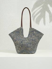 SHECARRY Fashionable Woven Shoulder Tote Bag, Suitable As A Gift For Friends, Girlfriends, And Family Members - Blue - View 2