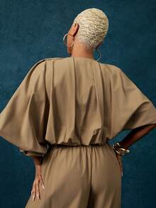 Vixey Khaki Round Neck Patch Pocket Bubble Sleeve And Hem Cropped Bomber Jacket - Brown - View 4