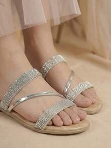 Sandalia plana en dorado, dorado rosado y plateado - Plateado - Ver 2