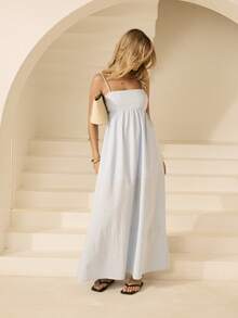 Aralina 女士直领飘逸长款连衣裙 蓝色连衣裙 婚礼宾客连衣裙 日常连衣裙 工作装 夏季连衣裙 沙滩裙 春季连衣裙 可爱优雅复古风连衣裙 休闲长裙 - 藍色 - 查看 1