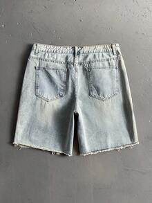 StoneGrade Bermudas de mezclilla holgadas con dobladillo crudo y desgastado para hombres - Lavado ligero - Ver 2