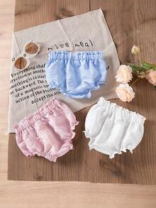 SHEIN Vintaside Kids 3件套女婴夏季柔和色彩套装，米色、白色、粉色短裤套装，简约风格，宽松版型，适合户外玩耍、居家舒适穿着，也适合各种派对场合。 - 彩色 - 查看 2