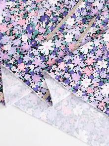 Teen Girls' Elegant Floral V-Neck Long Dress,Middle Eastern Style Purple Autumn Party Gown With Gold Accessories,Spring Summer Pink White Maxidress - Purple - View 6