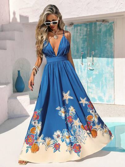 Vivid Eden Women's Beach Vacation Casual Printed Maxi Slip Dress, Vacation Outfits Women, Holiday Outfits For Women, Summer Holiday Outfits, Beach Vacation Outfits For Women