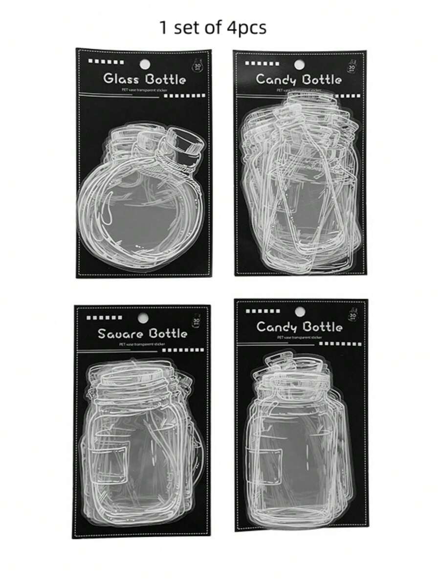 1set Of 4 Pcs Love In A Bottle: Cute Journal Stickers, Transparent Waterproof PET Material Paper - suit - View 1