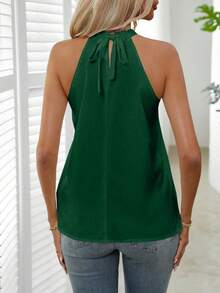 EMERY ROSE Women's Casual Solid Color Halter Top, Summer - Dark Green - View 2