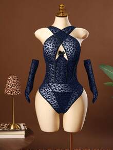 SHEIN 3pcs Plus Size Sexy Lingerie Set With Underwire - Navy Blue - View 3