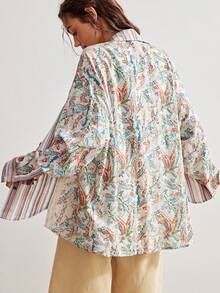 Bohemela Women's Casual Boho Woven Patchwork Long Sleeve Loose Blouse For Summer Holiday Vacation Beige - Multicolor - View 7