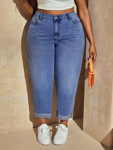 Slaydiva Plus Size Solid Color Casual Jeans Curve Jeans Plus Size Plus Size Jeans High Waisted Jeans Plus Size Curve Denim Plus Size Denim - Medium Wash - View 6