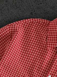 Manfinity VCAY Áo sơ mi dài tay kẻ caro nam kiểu dáng thường ngày, mùa thu - Đỏ - Xem 7