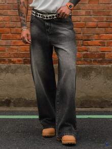 DAZY Quần jean dài denim màu xám đậm bạc màu dành cho nam, thích hợp cho mùa xuân và mùa thu. - Xám - Xem 5