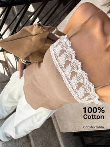 Siren Gaze 2025 Women's Spring/Summer New Design Lace Trim Camisole Top, Unique Minimalist Short Cropped Camisole - Khaki - View 8