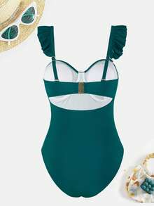 Swim Oasis Áo tắm liền thân màu trơn cỡ lớn dành cho nữ, có váy rời, dây đeo vai xếp ly dễ thương có thể điều chỉnh, áo ngực có đệm rời, thiết kế eo xếp ly, đồ bơi thanh lịch giúp thon gọn vóc dáng, thích hợp cho các hoạt động thường ngày, kỳ nghỉ hoặc đi biển. - màu xanh lá - Xem 2