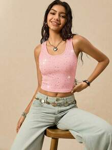 Easelle 粉色针织上衣，简约百搭，夏季热销款，粉色菱形纹理上衣，极简风格 - 粉色 - 查看 3