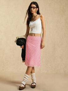 Easelle 2026春夏波点网纱半身裙，粉色系网纱，复古休闲风 - 粉色 - 查看 4