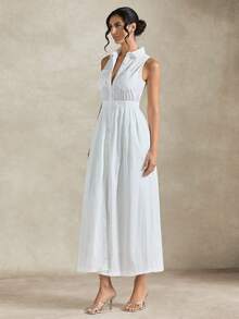 Dayvera Women's Casual Solid Color Single-Breasted Sleeveless Dress,Summer Dresses For Women,Summer Outfits ,Summer Holiday Outfits ,Valentine's Day ,Beach Outfit,Going Out Outfits ,Valentine's Day Dress,Party Dresses For Women,Elegant Party Dresses ,Beach Dress,Wedding Guest Dress For ,Elegant Dress For Women Women,Casual Dresses For Women,Casual Long Dresses ,White Dress - White - View 9