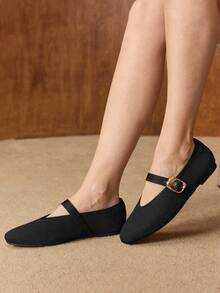 MOTF PREMIUM WOMEN SQUARE TOE BUCKLE STRAP FLATS VALENTINE'S DAY - Black - View 9